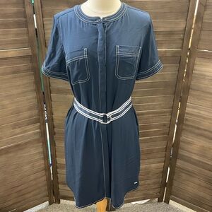 Tommy Hilfiger Navy Dress with White Stitching and Belt
